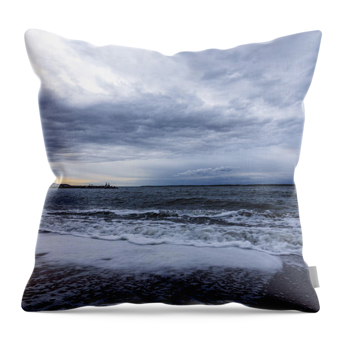 Yorktown Beach Throw Pillow featuring the photograph Stormy Weather at Yorktown Beach by Rachel Morrison