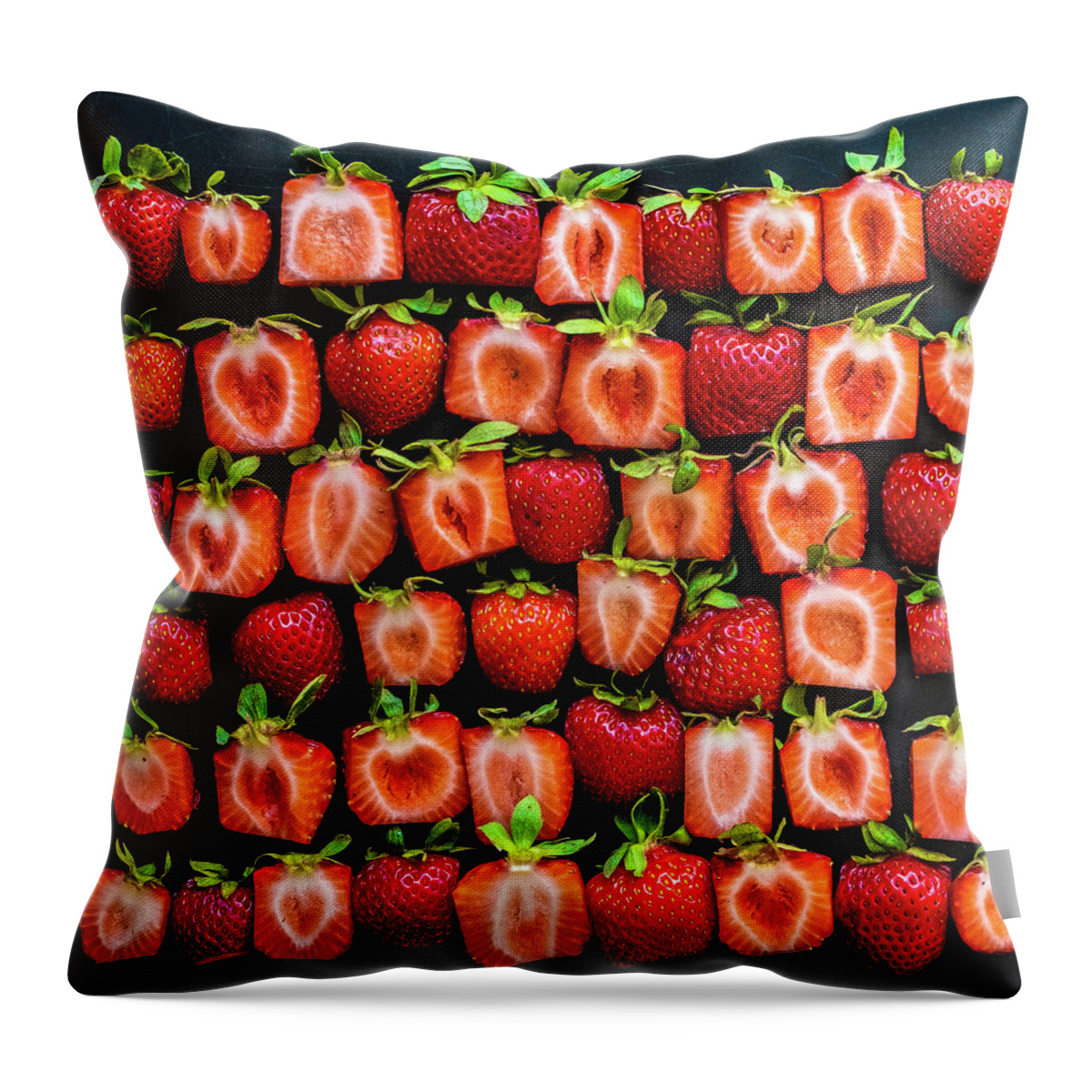 Strawberry Red Squares Throw Pillow featuring the photograph Strawberry Red Squares by Sarah Phillips