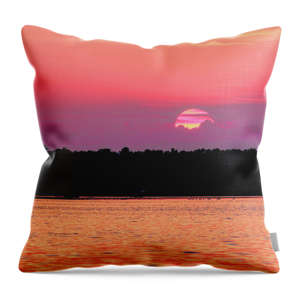 Sunset Throw Pillow featuring the photograph Striped Setting Sun Over Water by Dale Kauzlaric