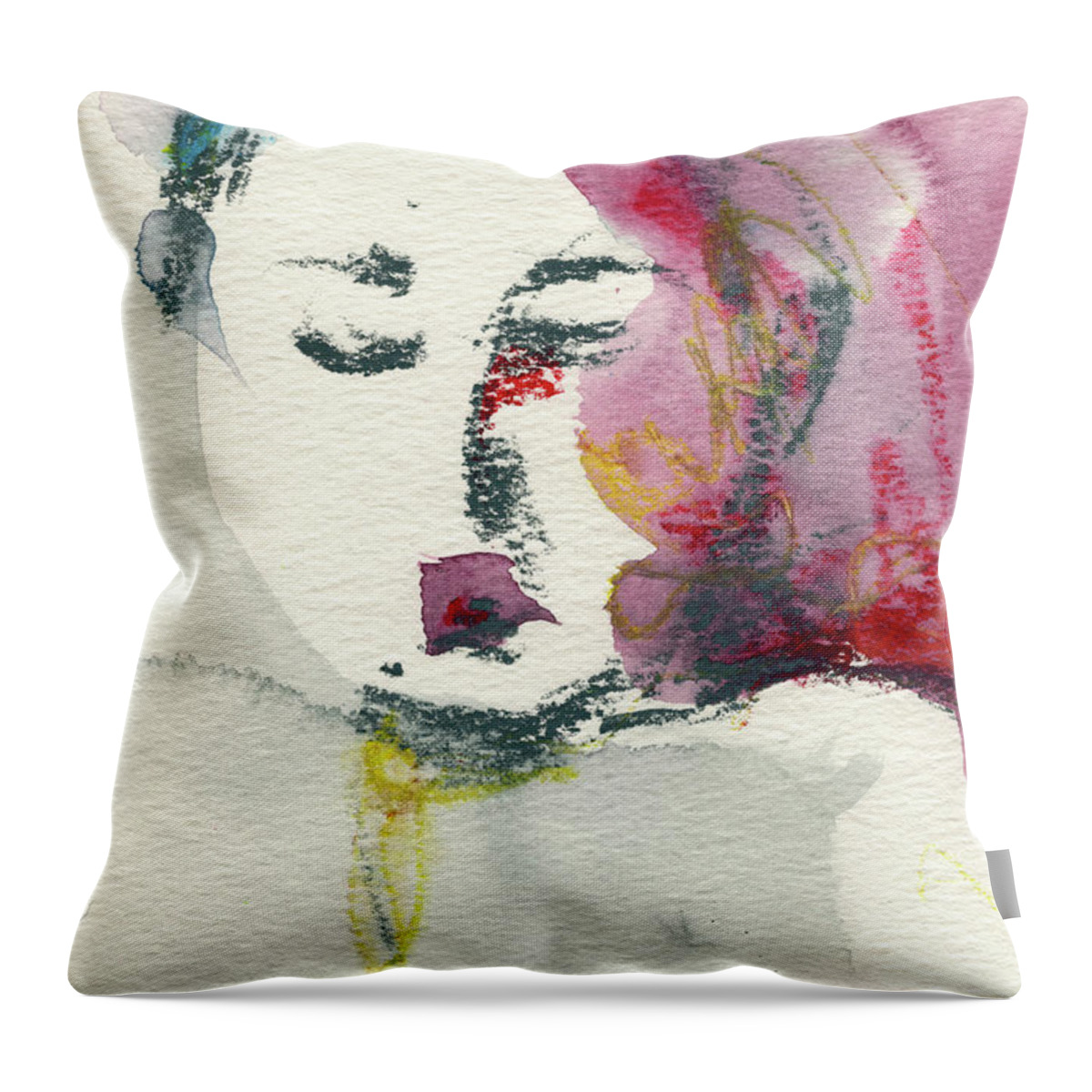 Abstract Nude Watercolour Throw Pillow featuring the painting Studio Nude I Detail by Roxanne Dyer