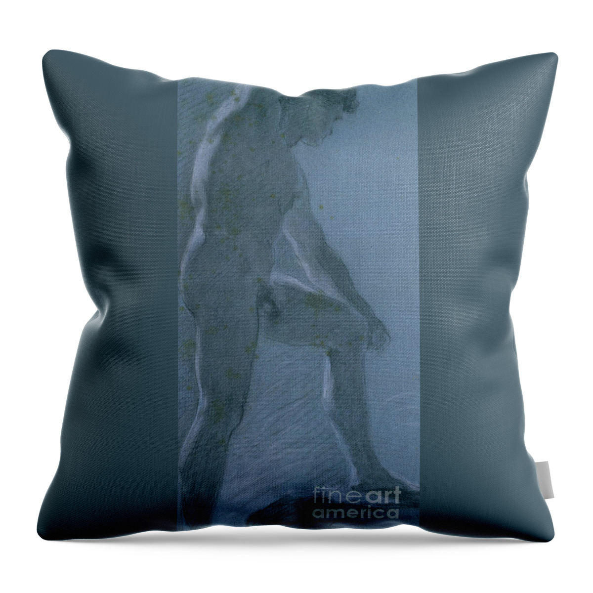 Blue Throw Pillow featuring the pastel Study of a Male Nude by Pierre Paul Prudhon