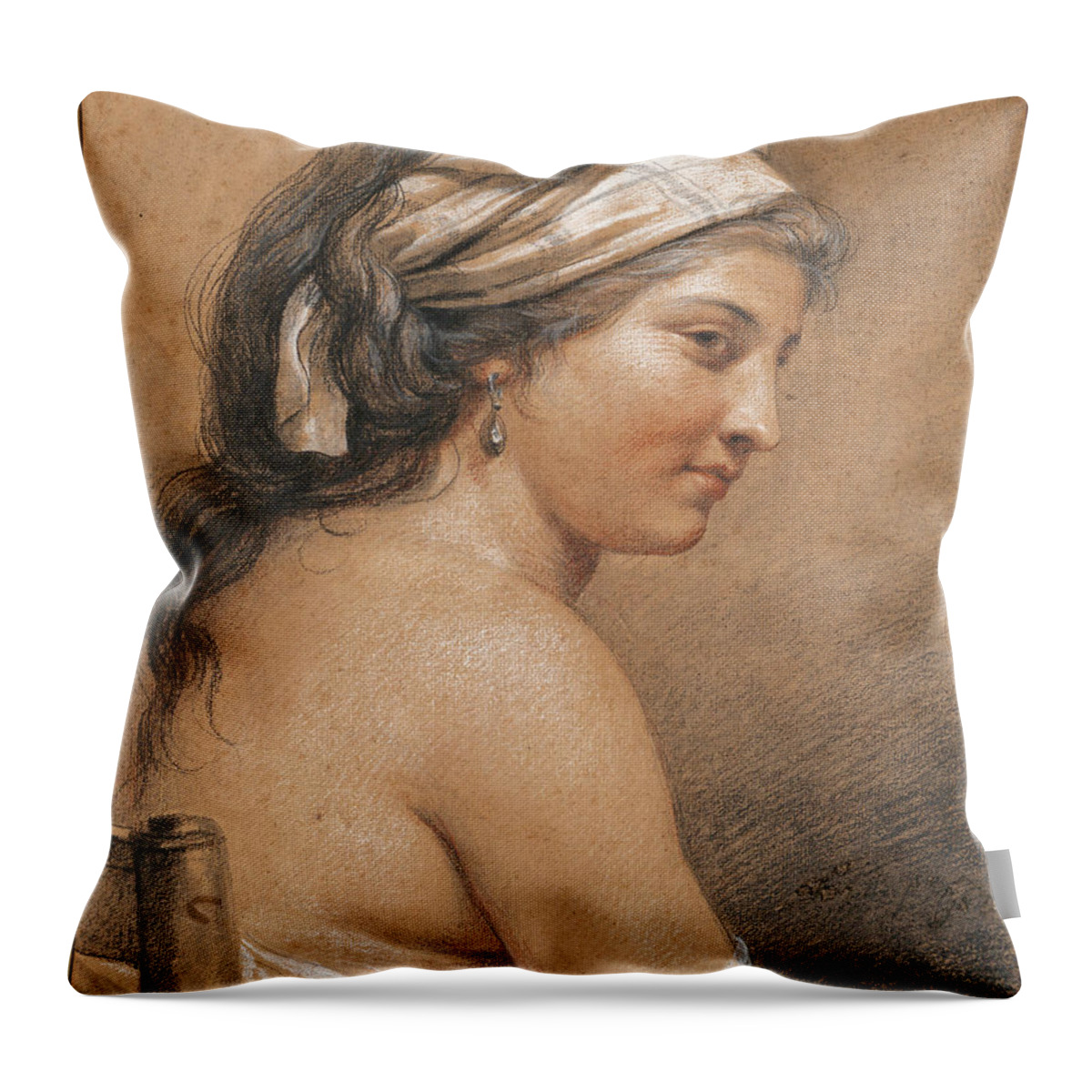 Adelaide Labille-guiard Throw Pillow featuring the drawing Study of a Seated Woman Seen from Behind, Marie-Gabrielle Capet by Adelaide Labille-Guiard