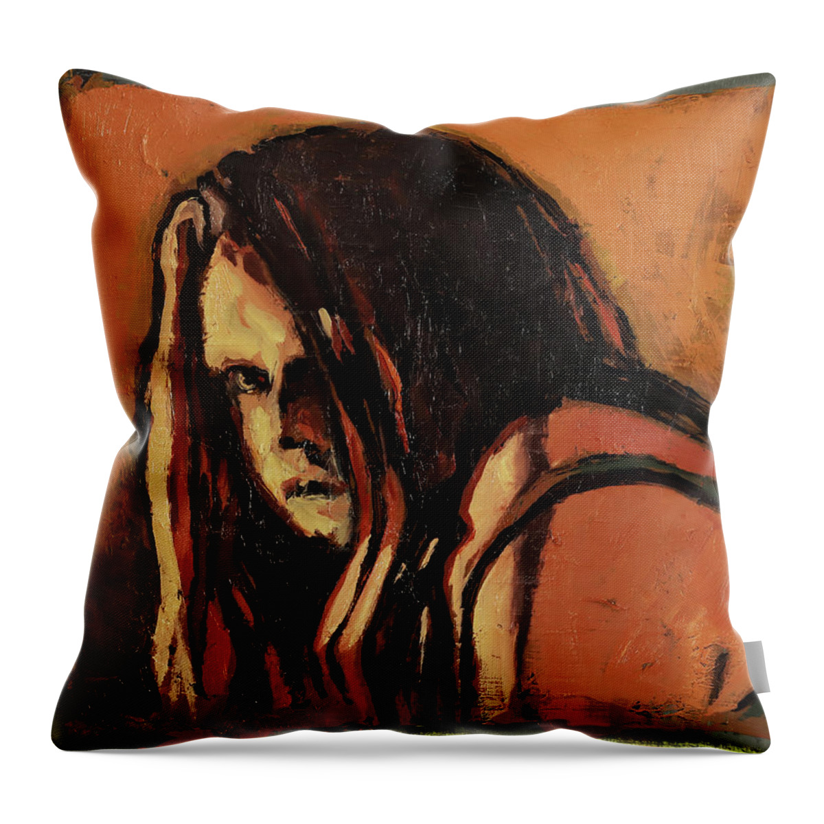 Girl Throw Pillow featuring the painting Study with muse V1 by Sv Bell