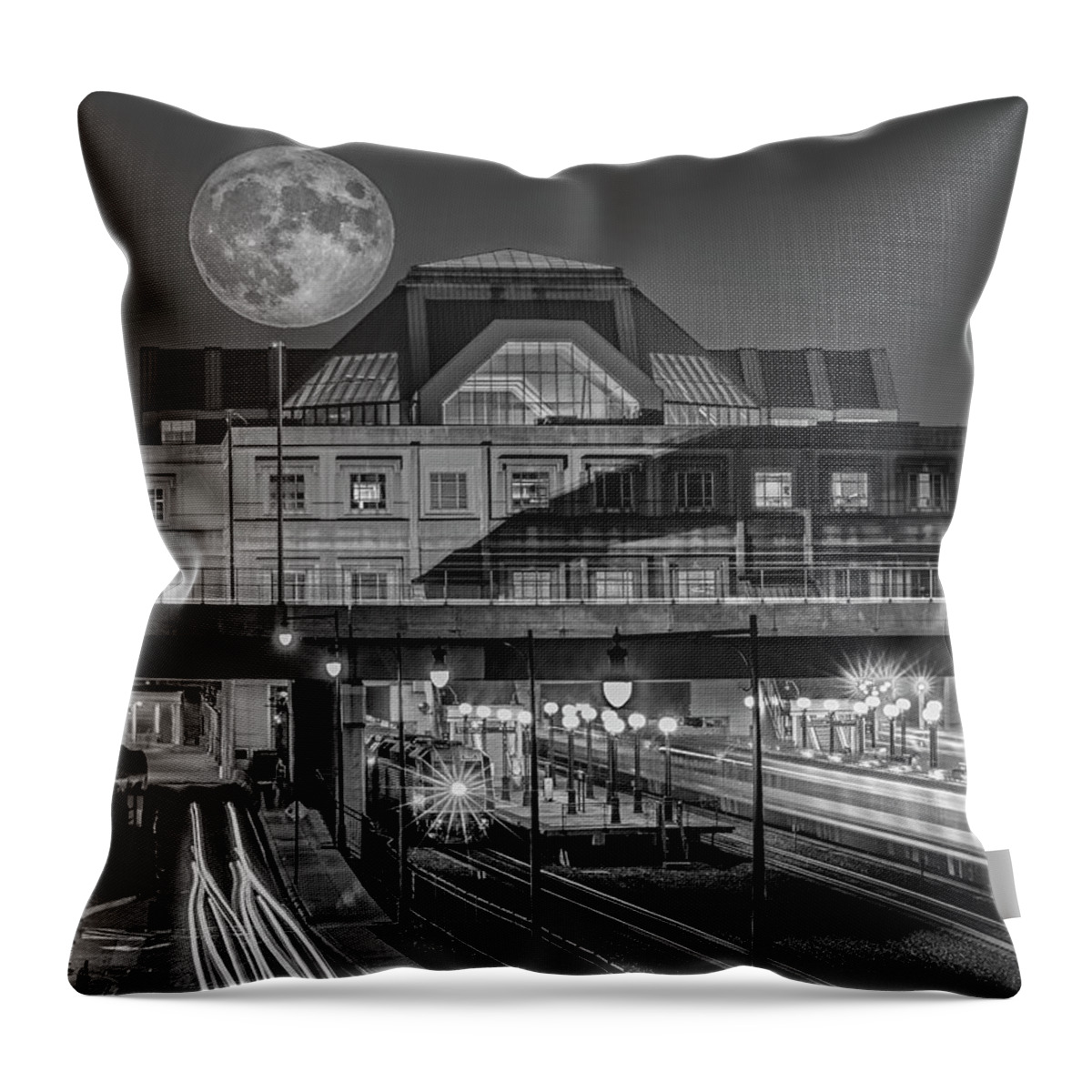 Super Moon Throw Pillow featuring the photograph Sturgeon Super Moon BW by Susan Candelario
