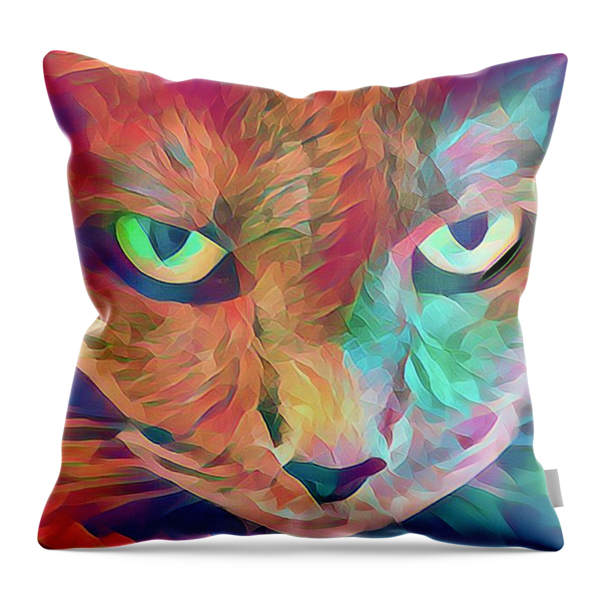 Cat Throw Pillow featuring the photograph Neon Cat 1 by Mary Walchuck