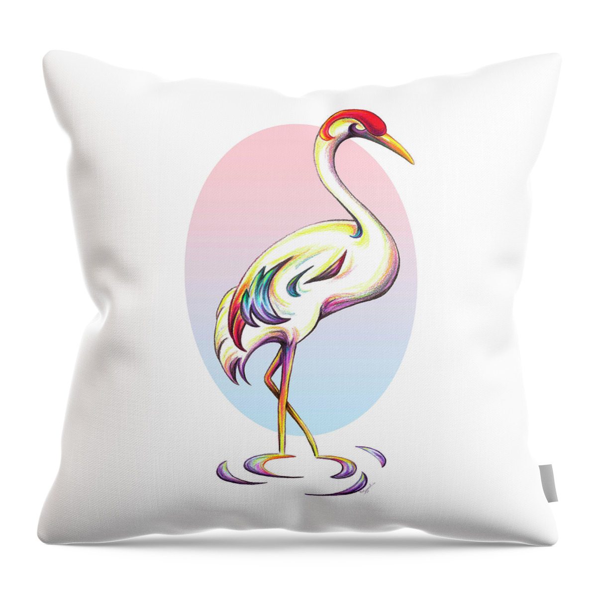 Crane Throw Pillow featuring the drawing Stylized Crane by Sipporah Art and Illustration