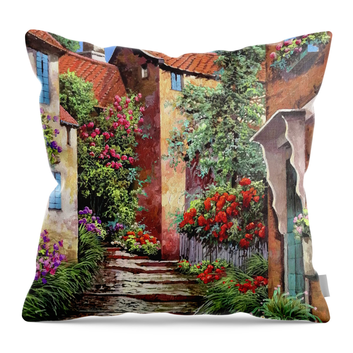 Steps Throw Pillow featuring the painting Su Per I Gradini by Guido Borelli