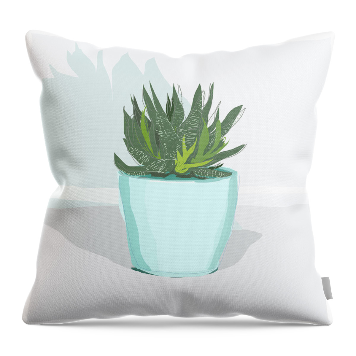 Cactus Throw Pillow featuring the drawing 0065-Succulent Blue by Anke Classen