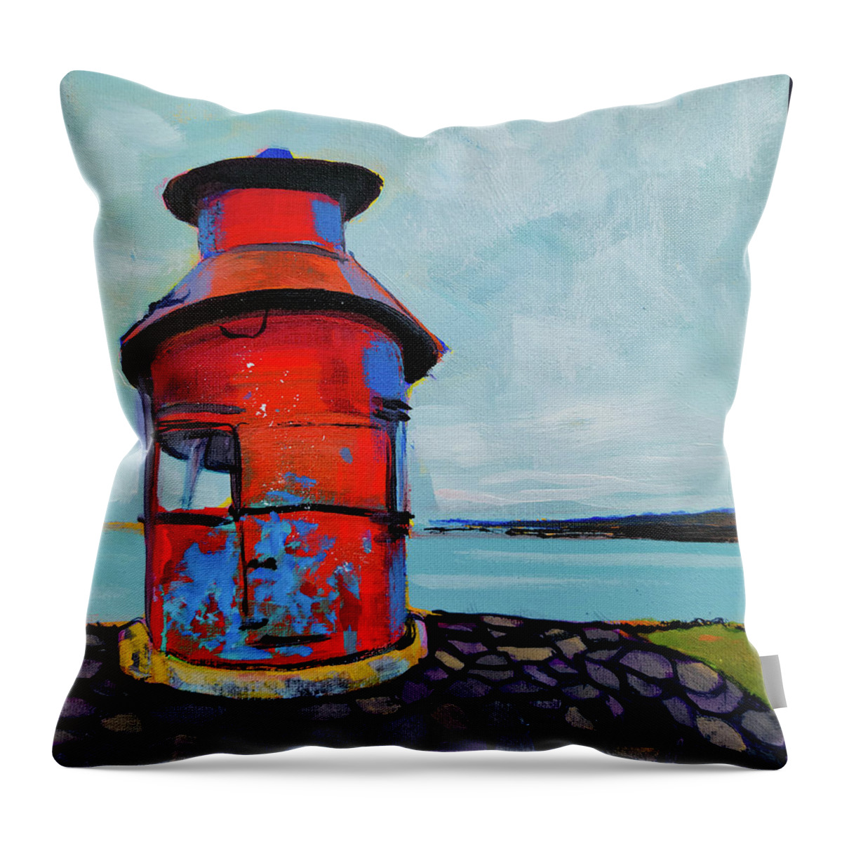  Throw Pillow featuring the painting Sugandisey Island Lighthouse by Madeline Dillner