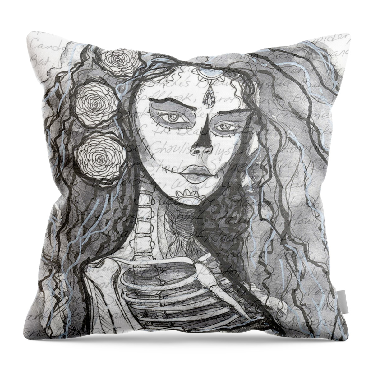 Halloween Throw Pillow featuring the painting Sugar Skull Ghost by Kathy Pope