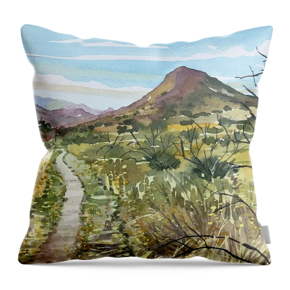 Surarloaf Throw Pillow featuring the painting SugarLoaf from Paramount Trail by Luisa Millicent