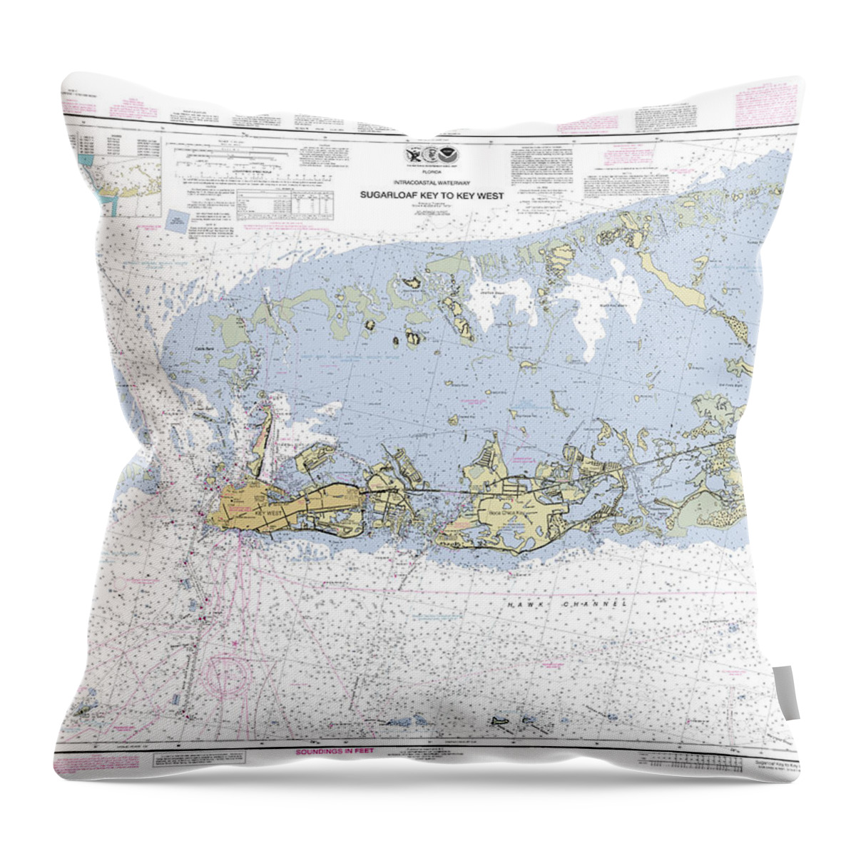 Sugarloaf Key To Key West Throw Pillow featuring the digital art Sugarloaf Key to Key West, NOAA Chart 11446 by Nautical Chartworks