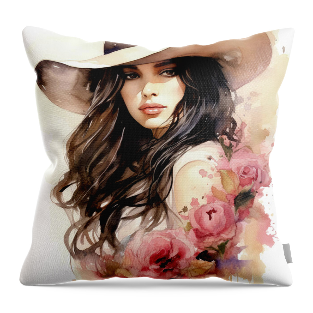 Yellowstone Throw Pillow featuring the painting Sultry Cowgirl 3 by Tina LeCour