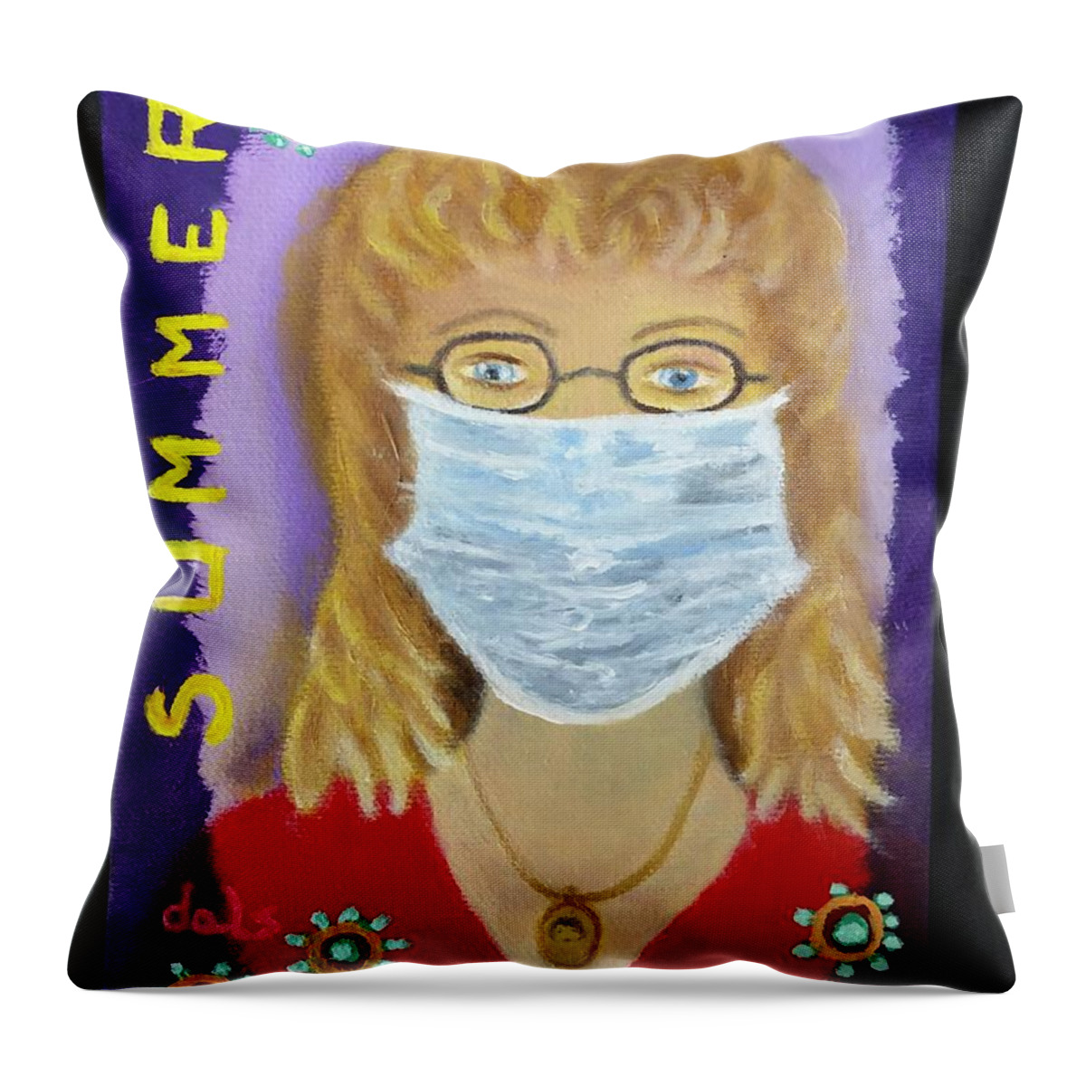 Face Mask Throw Pillow featuring the painting Summer 2020 by Douglas Ann Slusher