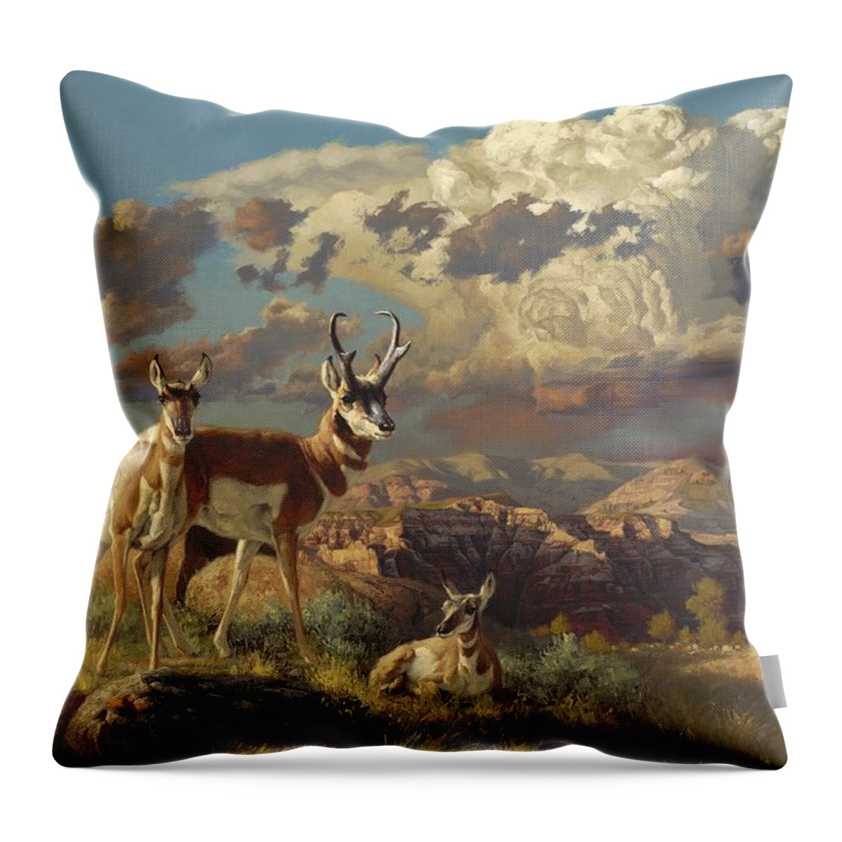 Pronghorn Throw Pillow featuring the painting Summer Evening by Greg Beecham