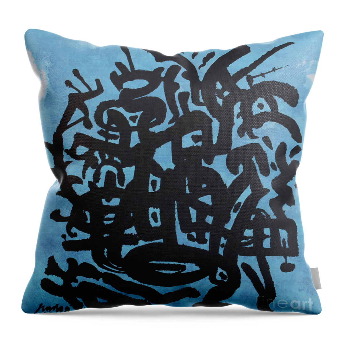 Calligraphic Art Throw Pillow featuring the painting Summer In Vibrant Blue by Nadja Van Ghelue