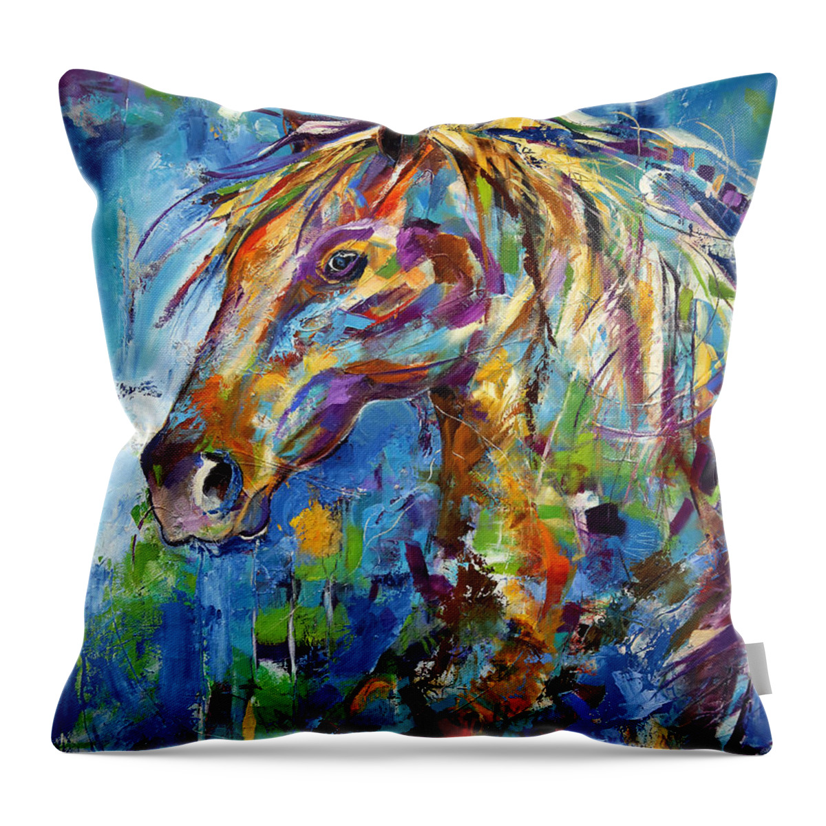 Colorful Horse Painting In Blues Throw Pillow featuring the painting Summer Lovin' by Laurie Pace