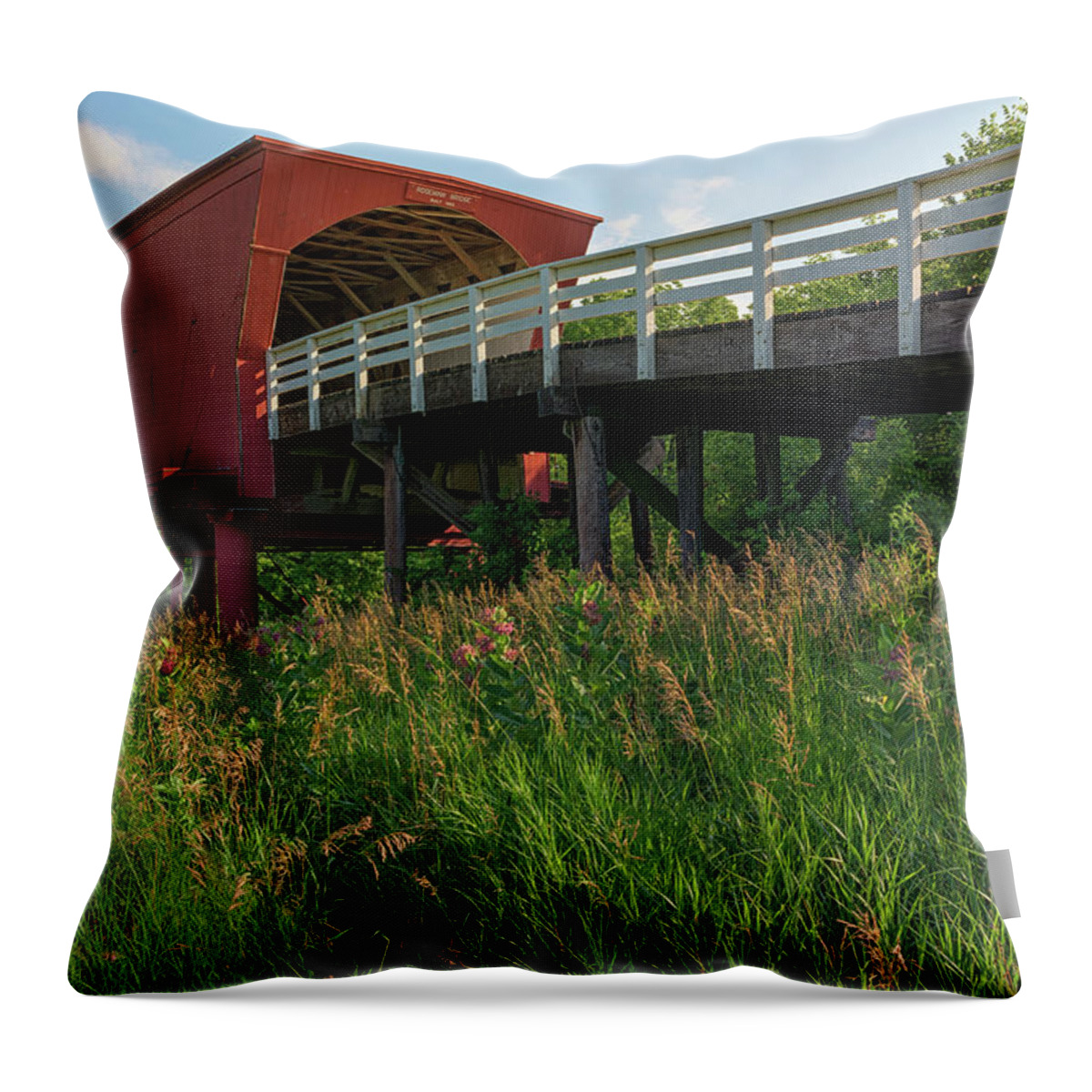 Iowa Throw Pillow featuring the photograph Summer Morning at Roseman Bridge by Kristen Wilkinson