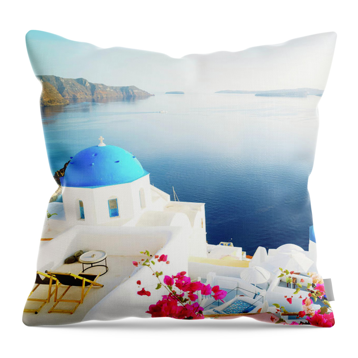 Aegean Throw Pillow featuring the photograph Summer Santorini by Anastasy Yarmolovich