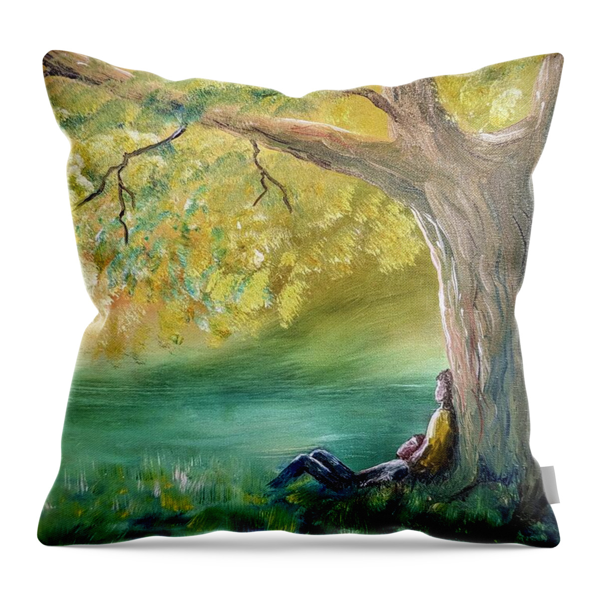 Couple Throw Pillow featuring the painting Summer Tree by Evelyn Snyder