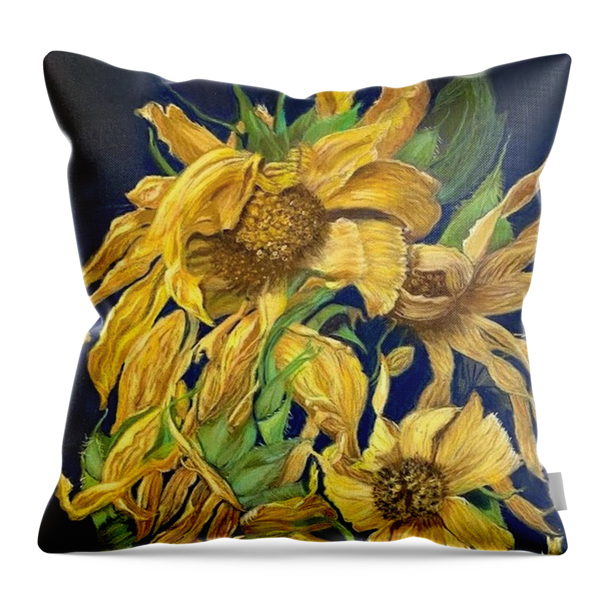 Dried Sunflowers Throw Pillow featuring the pastel Summers End by Juliette Becker