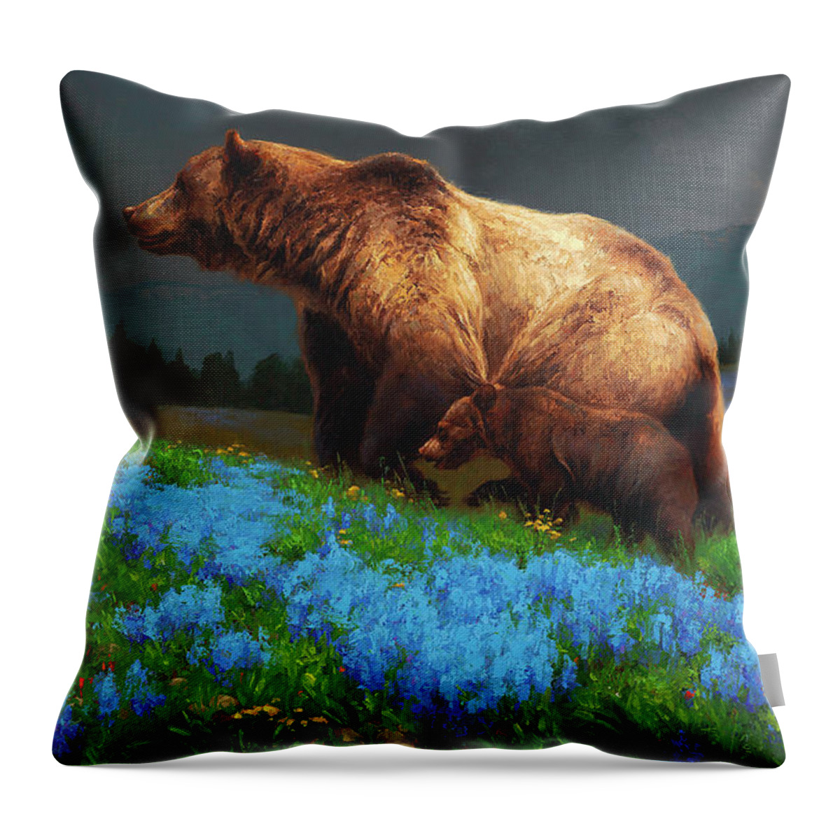 Grizzly Throw Pillow featuring the painting Summertime Blue by Greg Beecham
