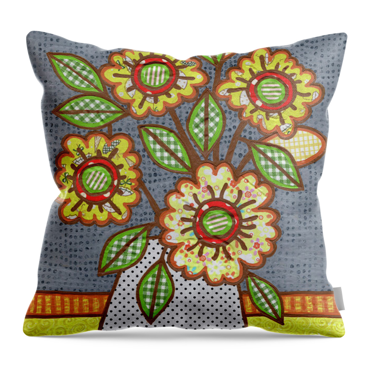 Flowers In A Vase Throw Pillow featuring the painting Summertime Bouquet by Amy E Fraser