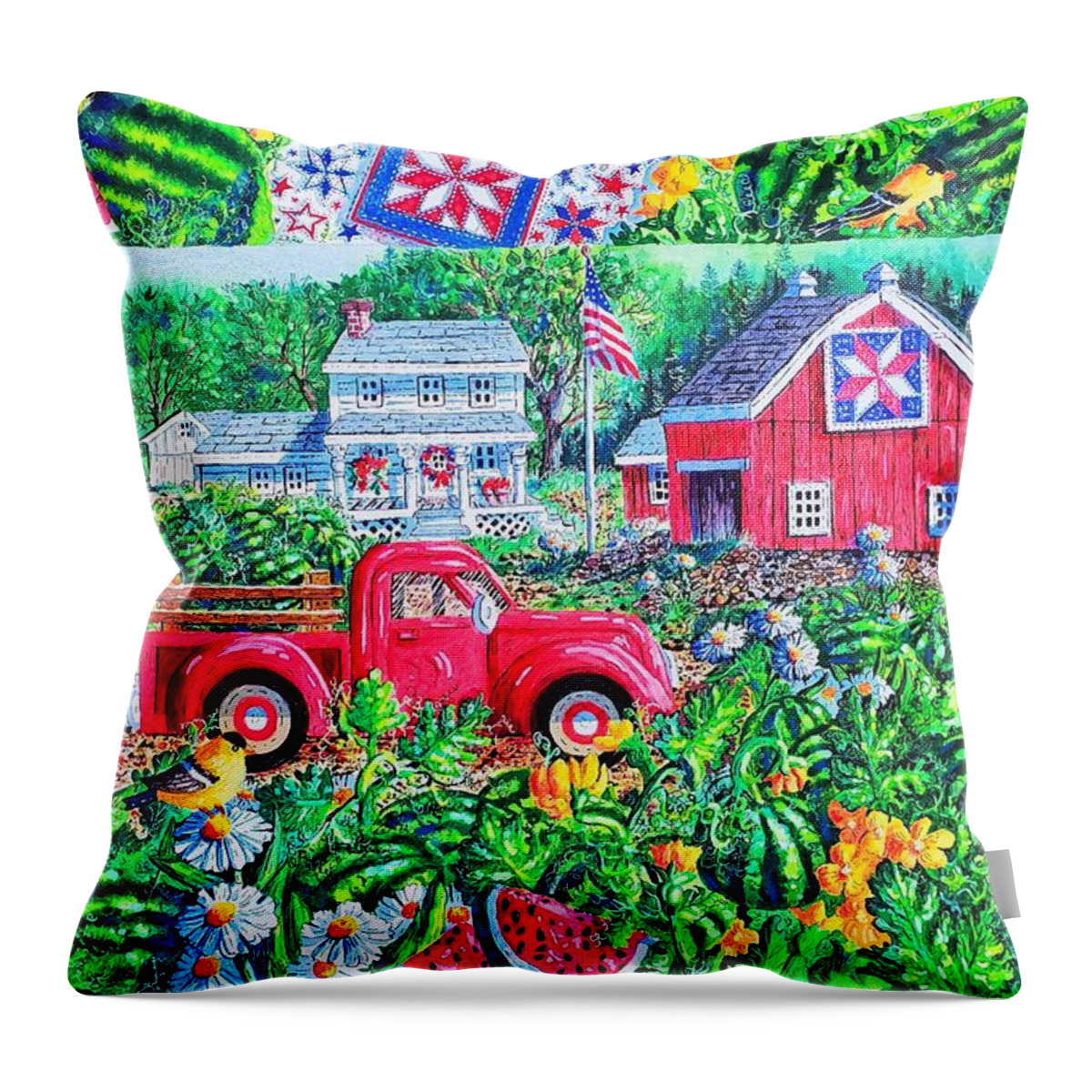 Red Truck Throw Pillow featuring the painting Summertime by Diane Phalen