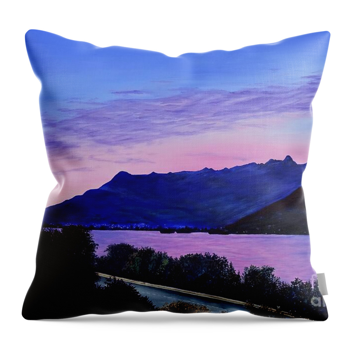 New Zealand Paintings Throw Pillow featuring the painting Summertime Sunrise Queensland NZ by Lisa Rose Musselwhite