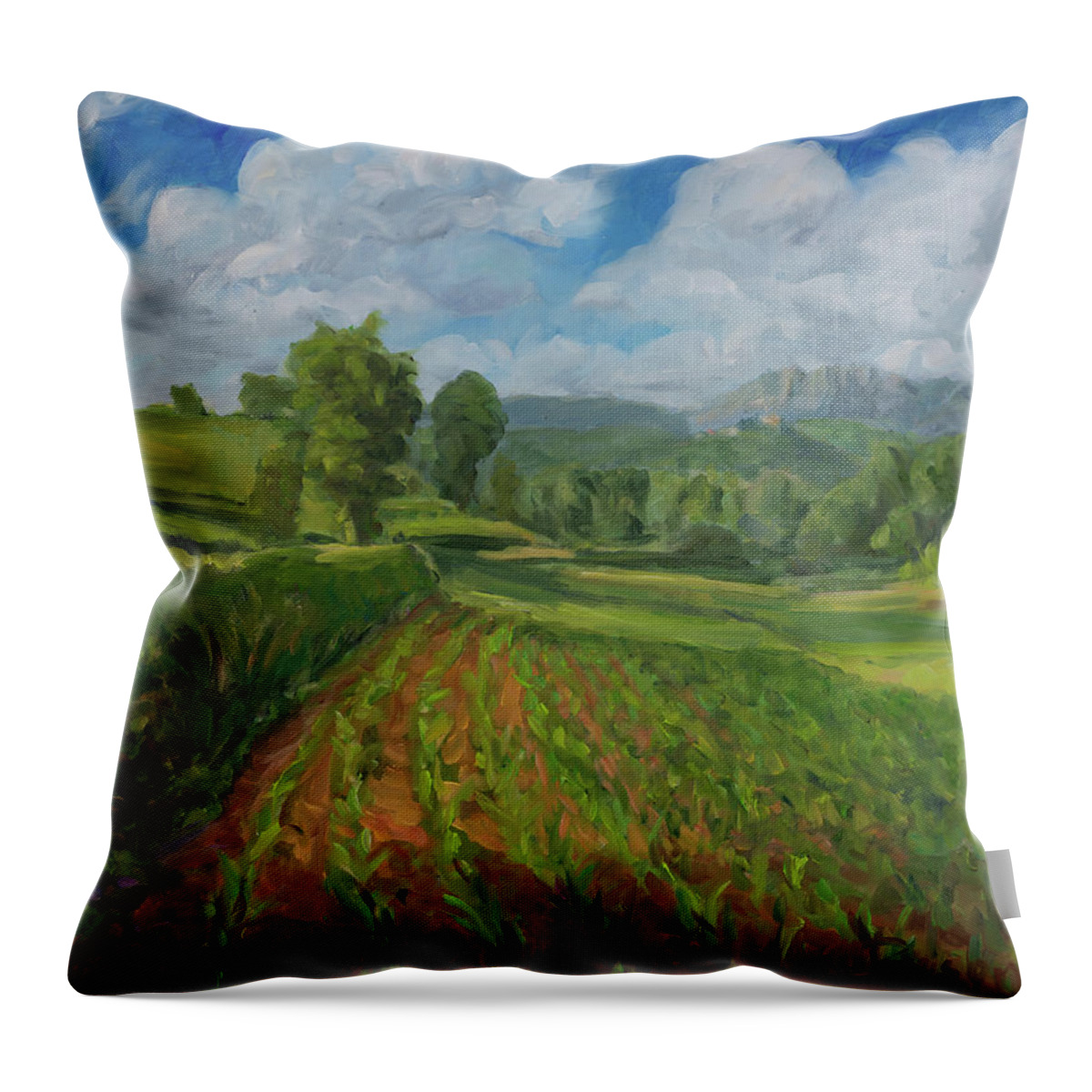 Green Throw Pillow featuring the painting Sun and clound by Marco Busoni
