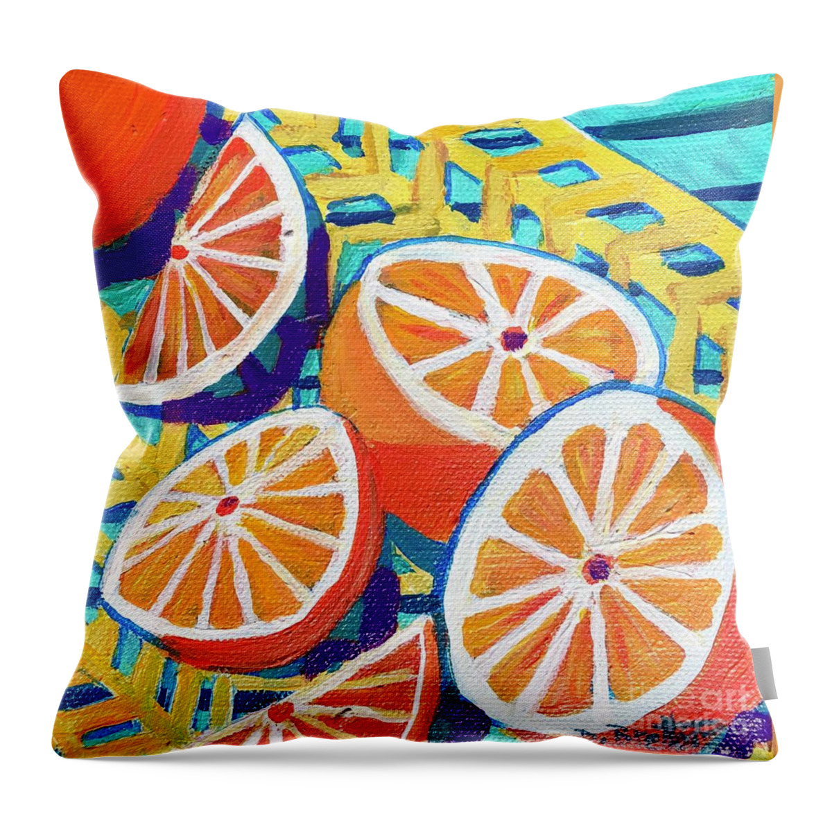 Oranges Throw Pillow featuring the painting Sun Kissed Oranges by Debra Bretton Robinson
