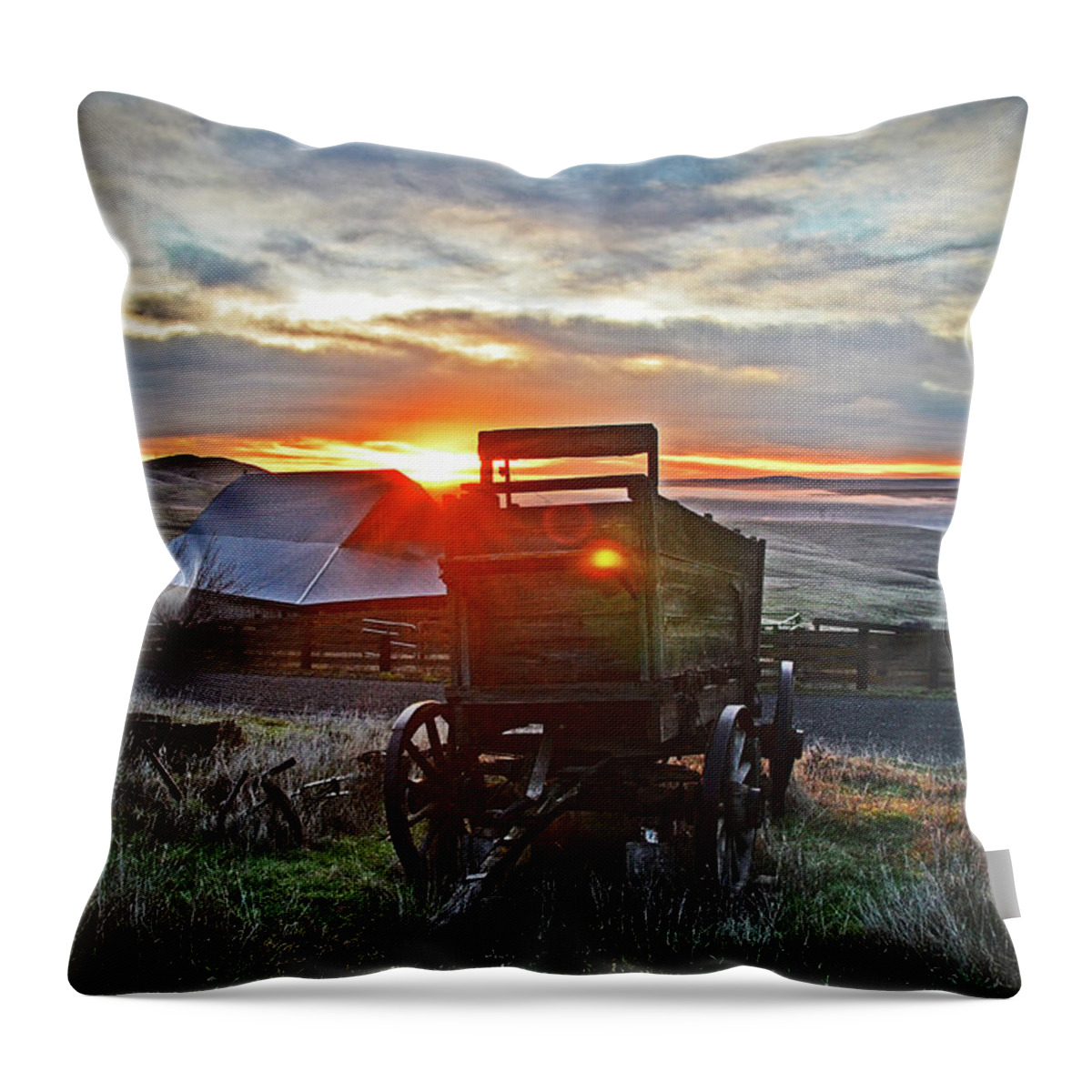  Throw Pillow featuring the digital art Sun rising On Dallas Mountain Ranch  by Fred Loring