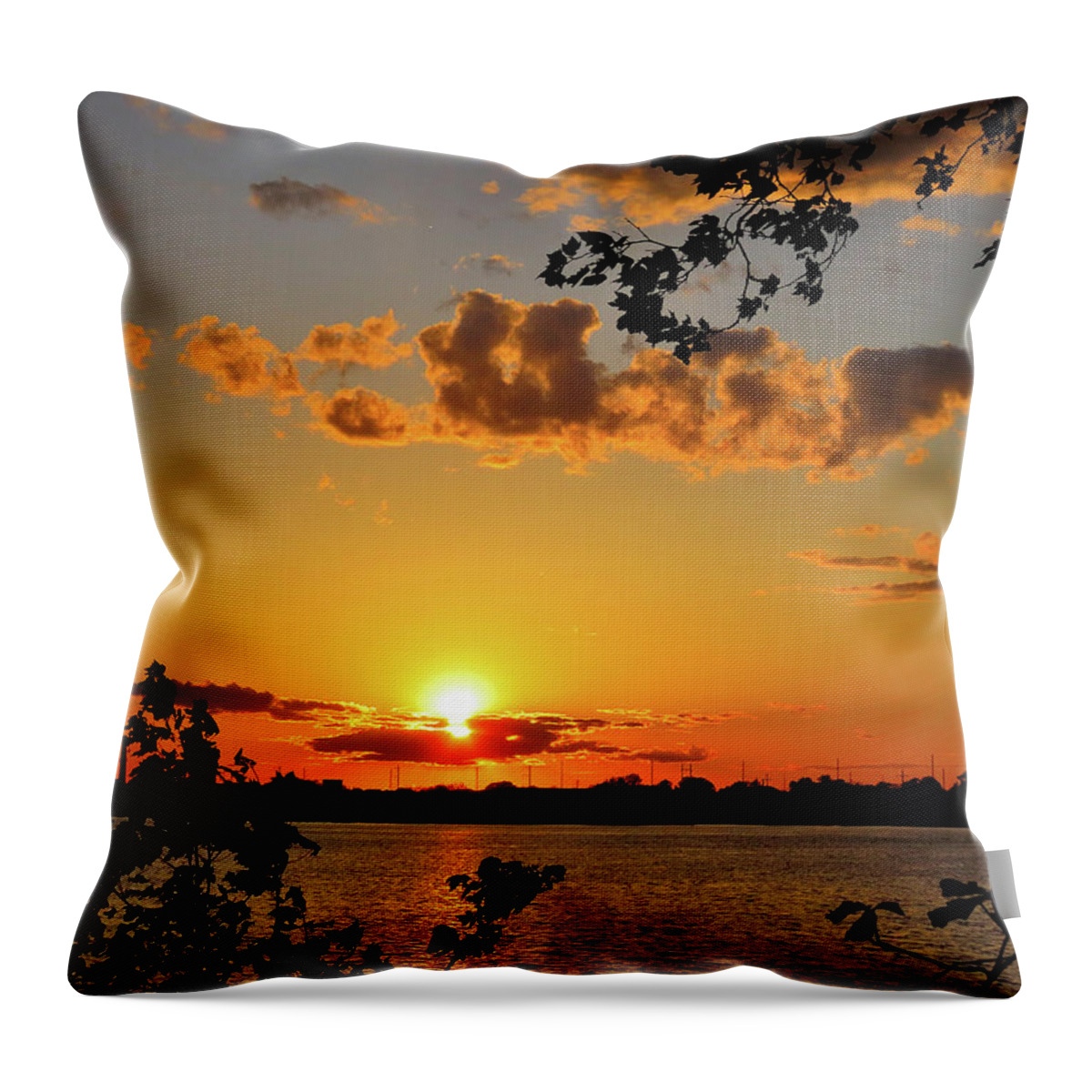 Sunset Throw Pillow featuring the photograph Sun Setting Over Philadelphia by Linda Stern