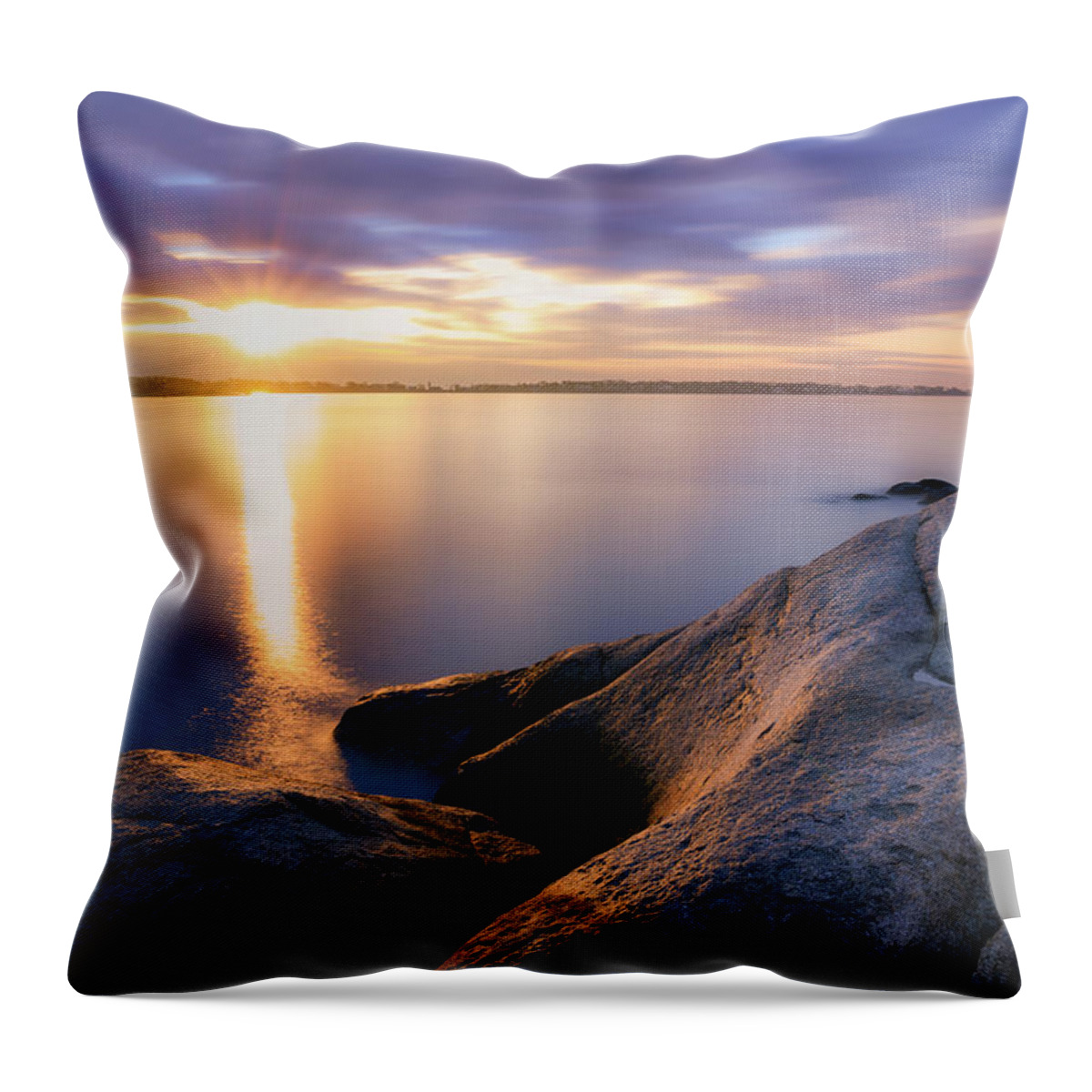 Stage Fort Park Throw Pillow featuring the photograph Sun-Up Stage Fort, Gloucester MA. by Michael Hubley