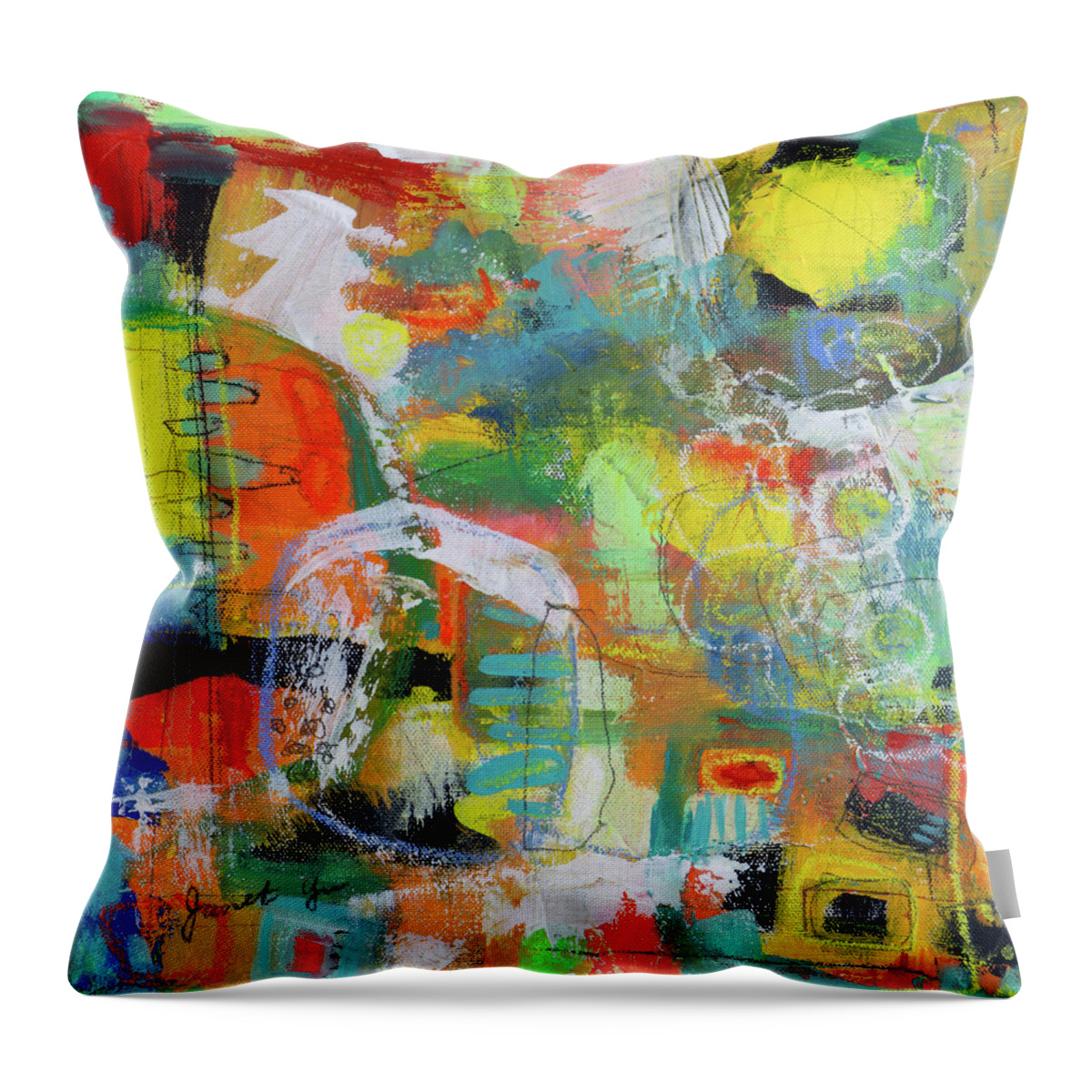 Abstract Throw Pillow featuring the painting Sunday Ice Cream by Janet Yu