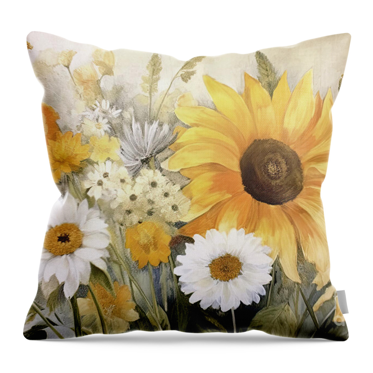 Sunflower Throw Pillow featuring the painting Sunflower Botanicals by Tina LeCour