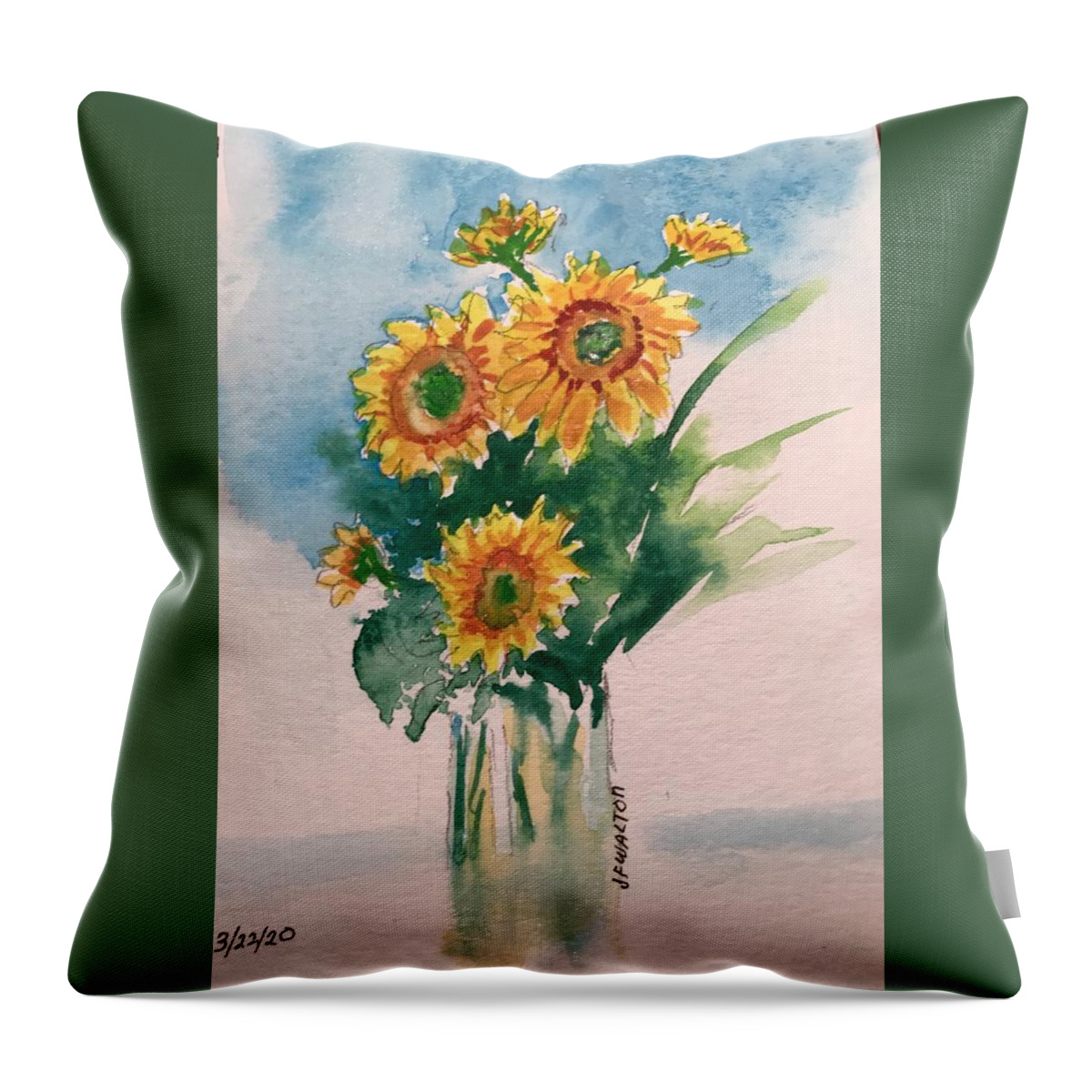 Sunflowers. Floral.yellow Bouquet. Throw Pillow featuring the painting Sunflower bouquet by Judy Fischer Walton