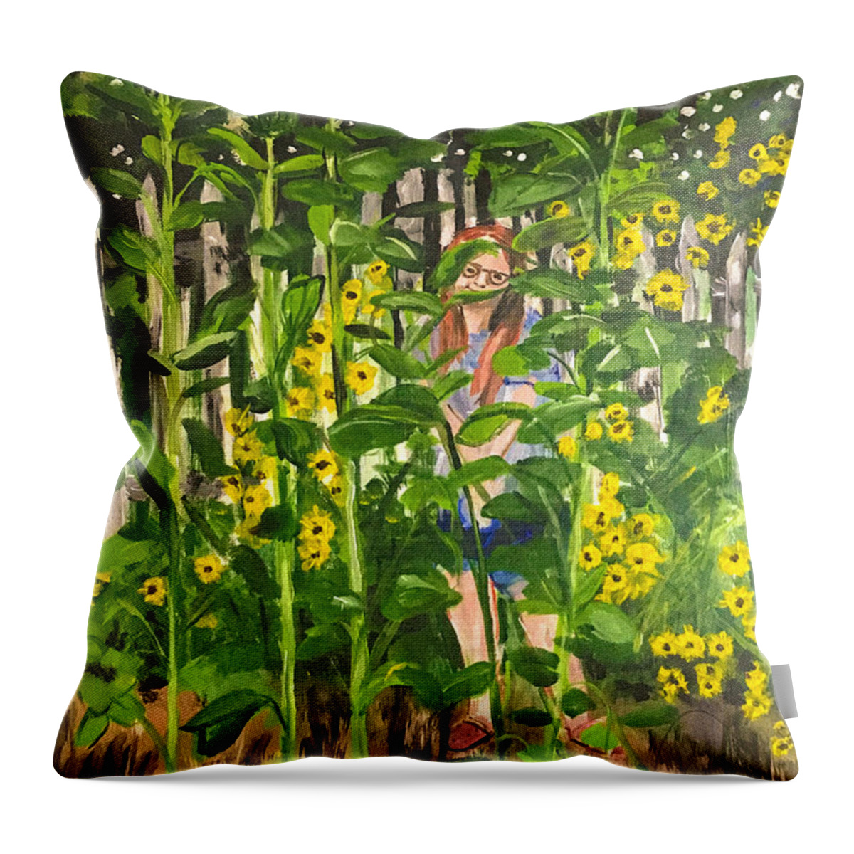 Sunflower Throw Pillow featuring the painting Sunflower Fairy by Eileen Backman
