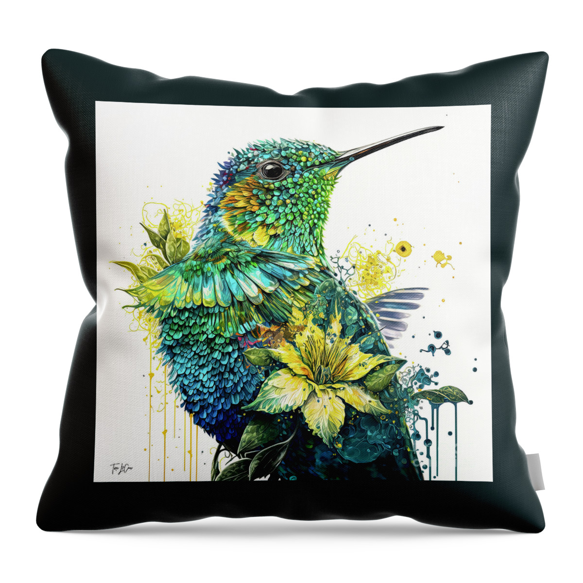Hummingbird Throw Pillow featuring the painting Sunflower Hummingbird by Tina LeCour
