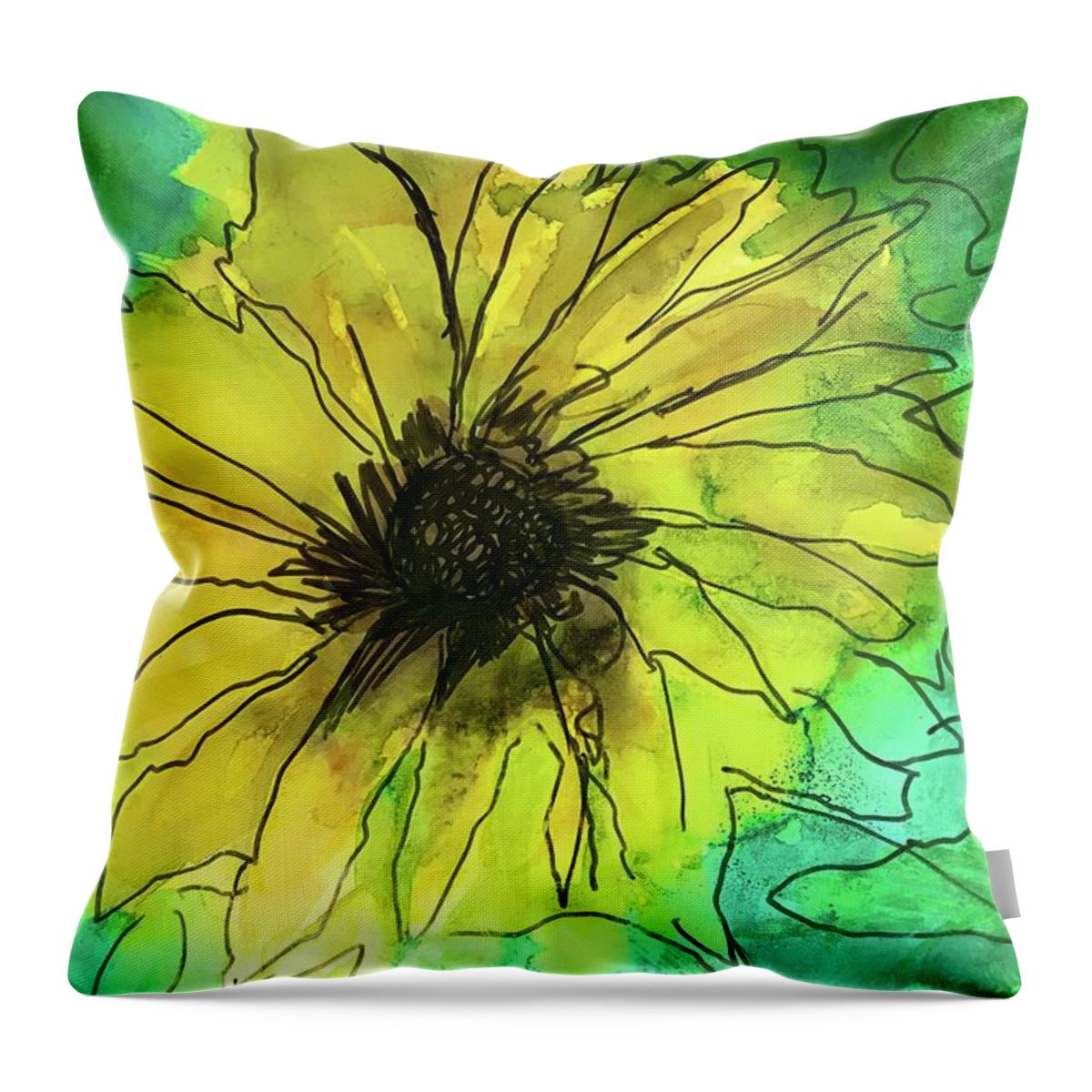 Sunflower Throw Pillow featuring the painting Sunflower in Alcohol Ink by Eileen Backman