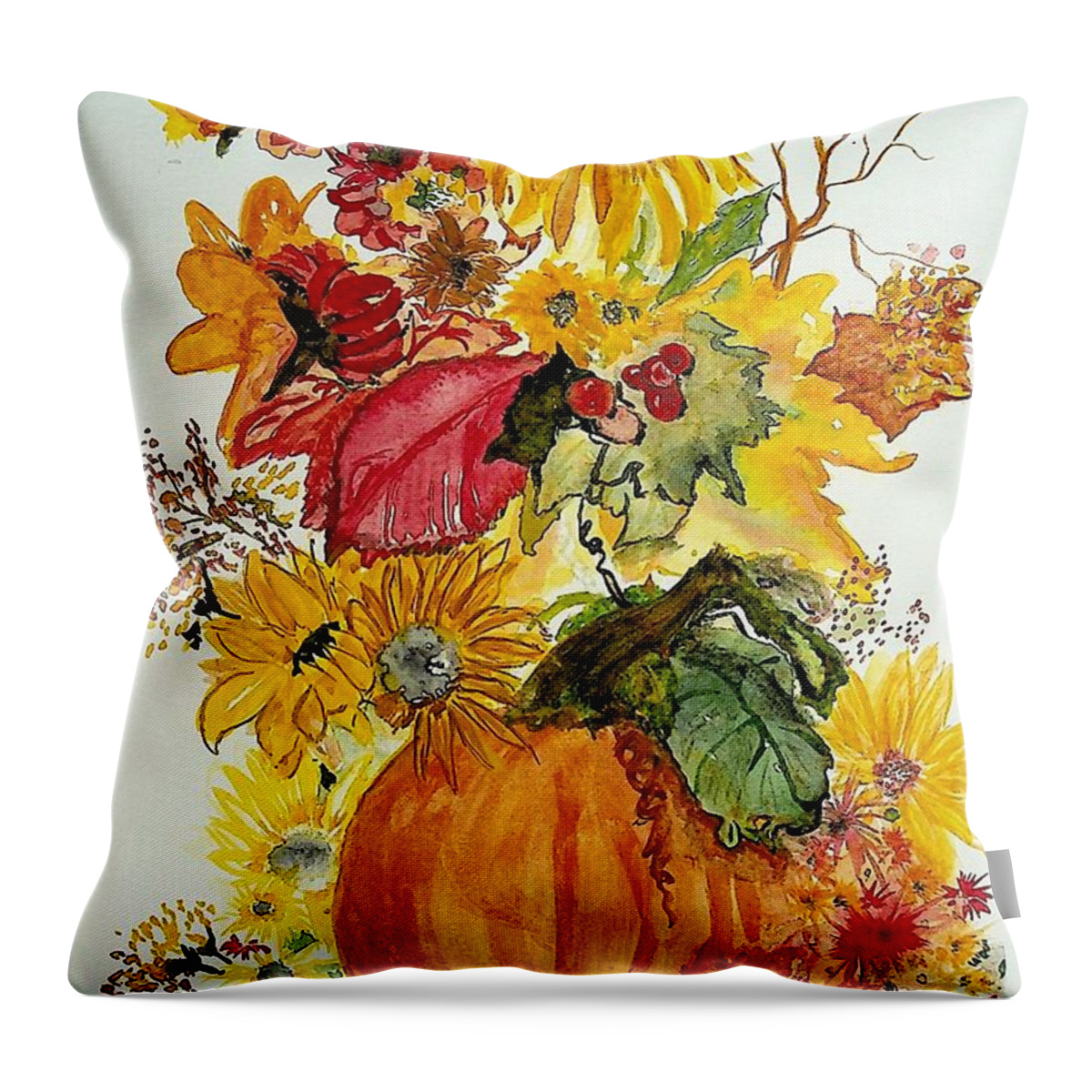 Sunflowers Throw Pillow featuring the painting van Gogh's got nothing by Valerie Shaffer