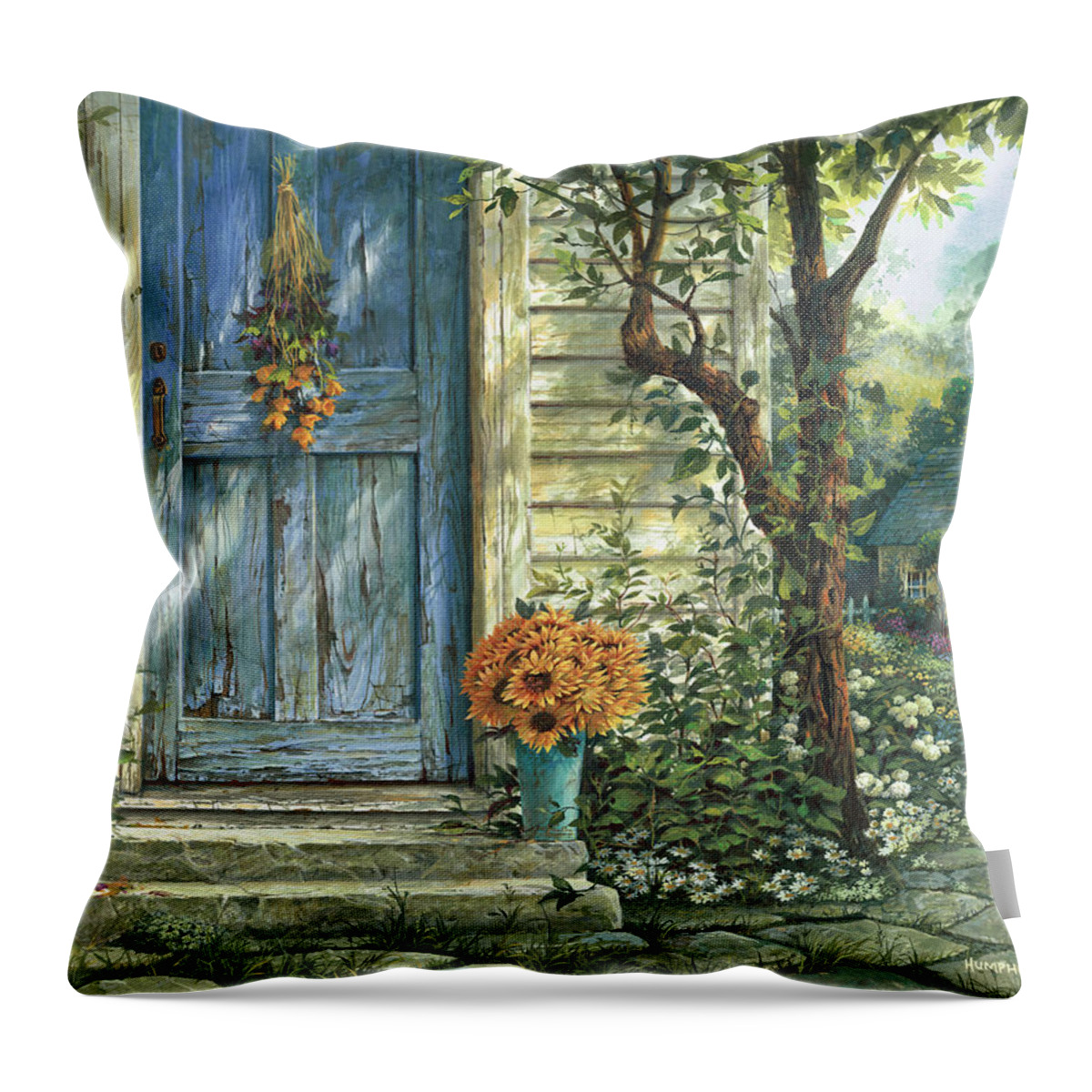 Michael Humphries Throw Pillow featuring the painting Sunflowers by Michael Humphries