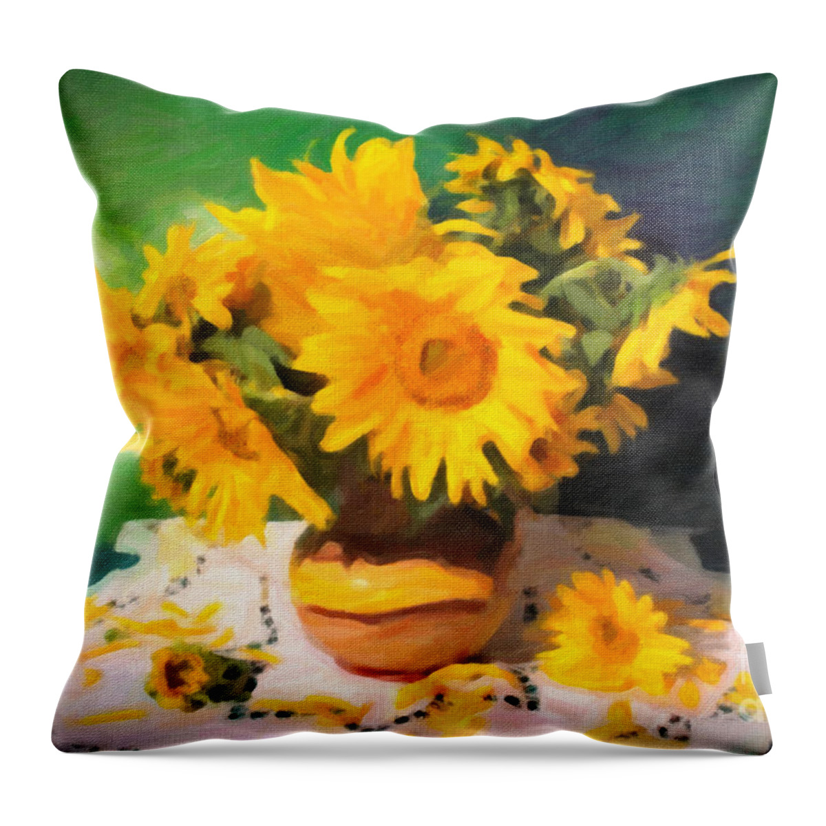 Sunflowers Throw Pillow featuring the painting Sunflowers Still Life Painting by Chris Armytage
