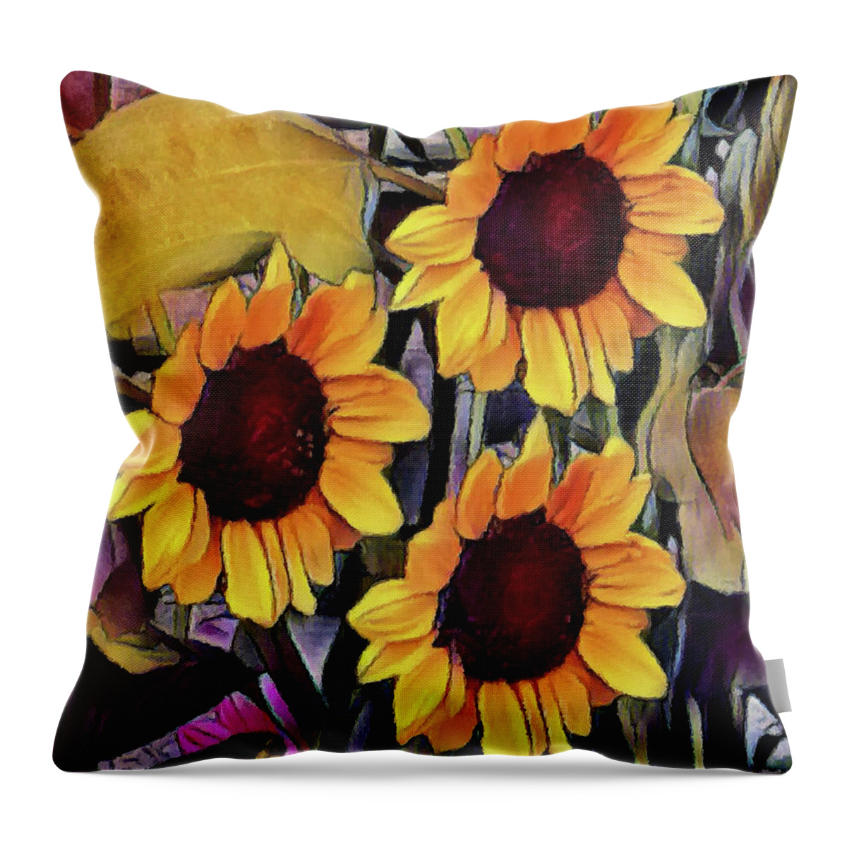 Sunflowers Throw Pillow featuring the photograph Sunflowers by Yvonne Johnstone