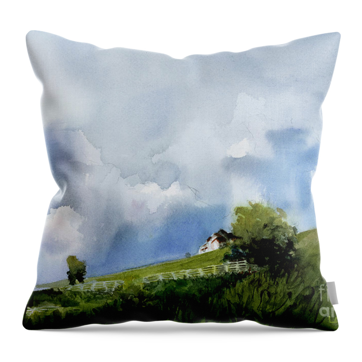 Mountainscape Throw Pillow featuring the painting Sunkissed Mountain by Lois Blasberg