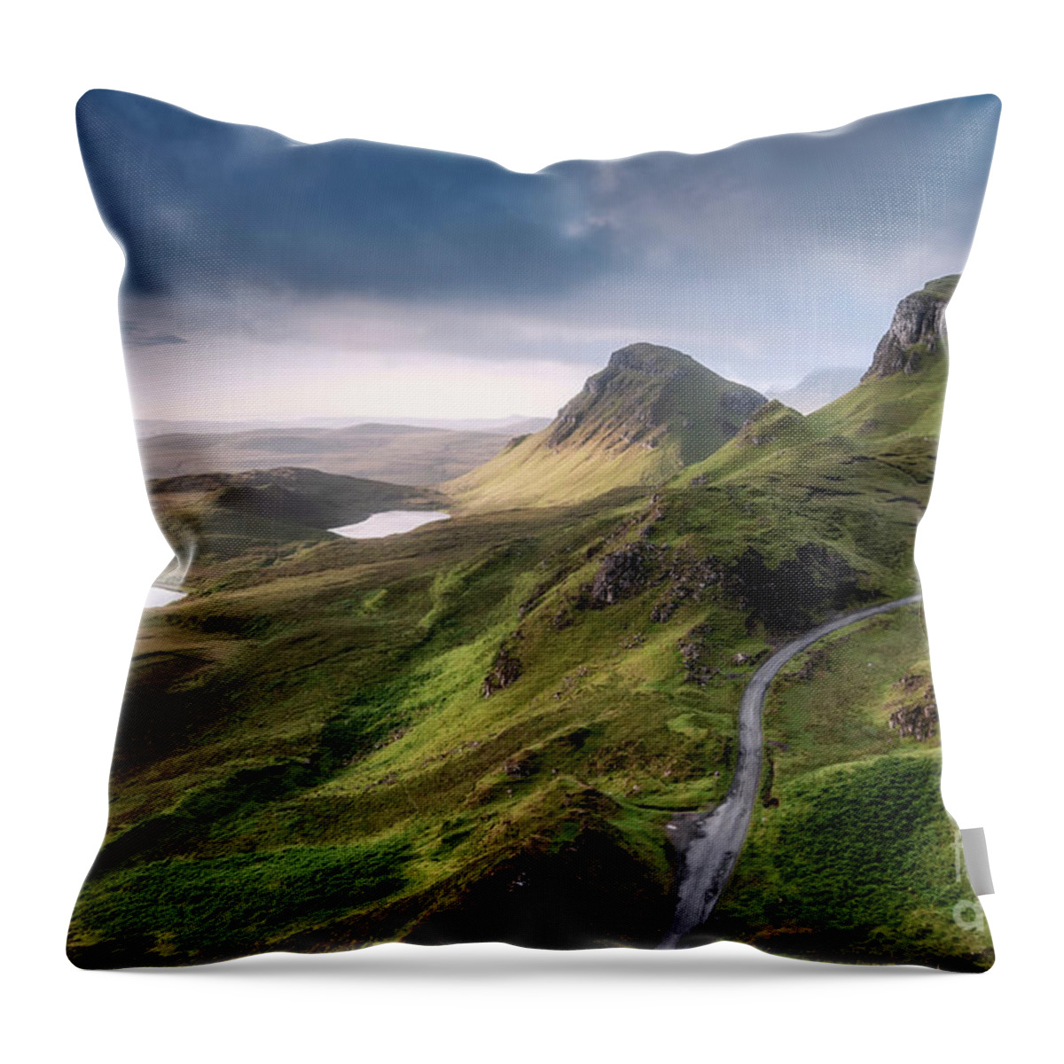Landscape Throw Pillow featuring the photograph Sunlight on the Quiraing II by David Lichtneker