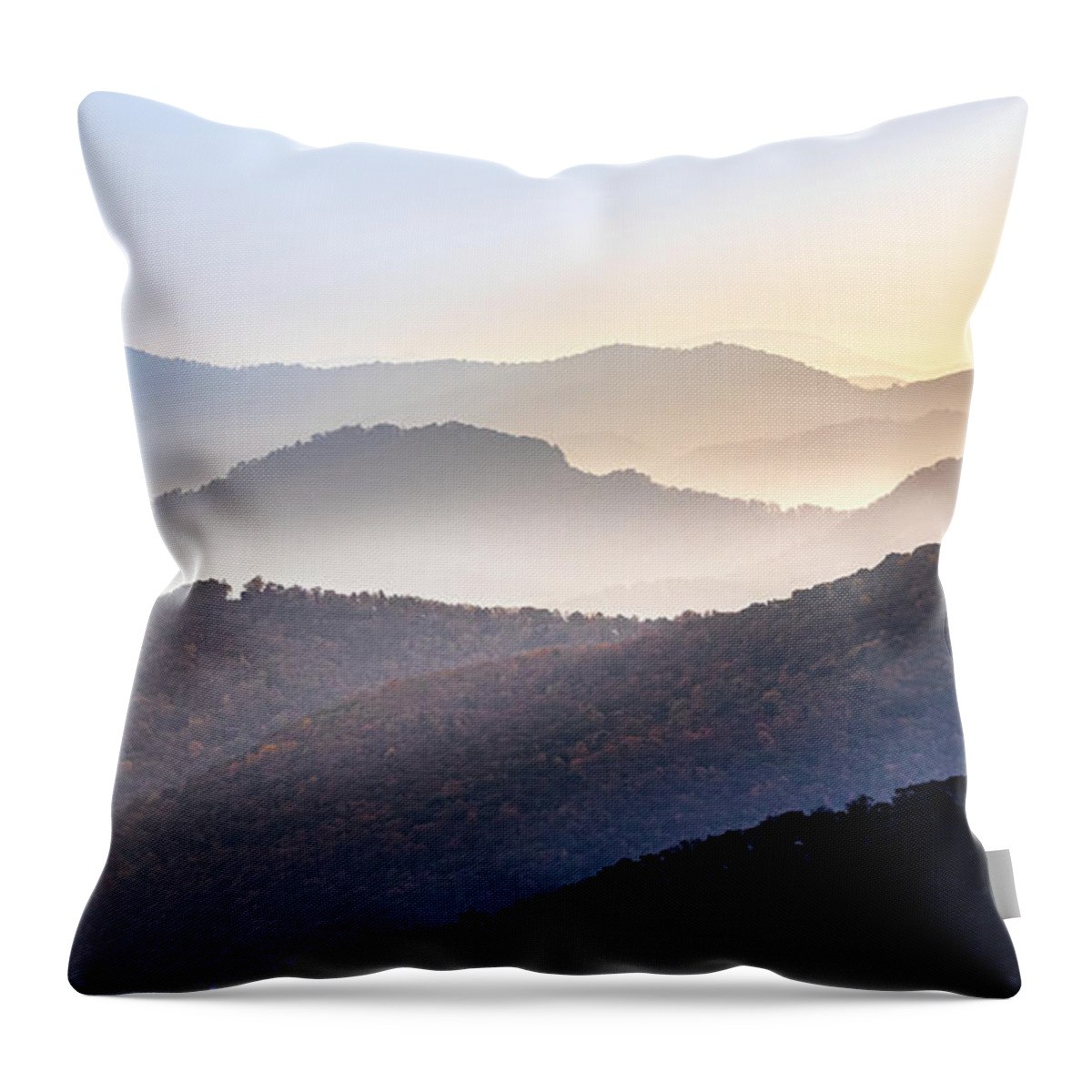 Maggie Valley Throw Pillow featuring the photograph Sunlight Peaking Over The Mountains by Jordan Hill