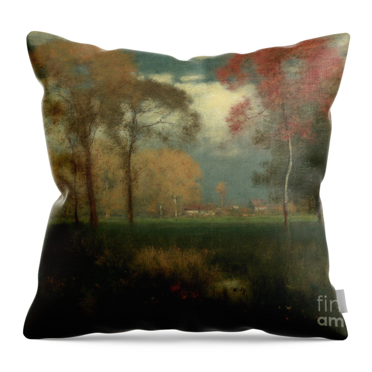 Sunny Throw Pillow featuring the painting Sunny Autumn Day, 1892 by George Inness Snr