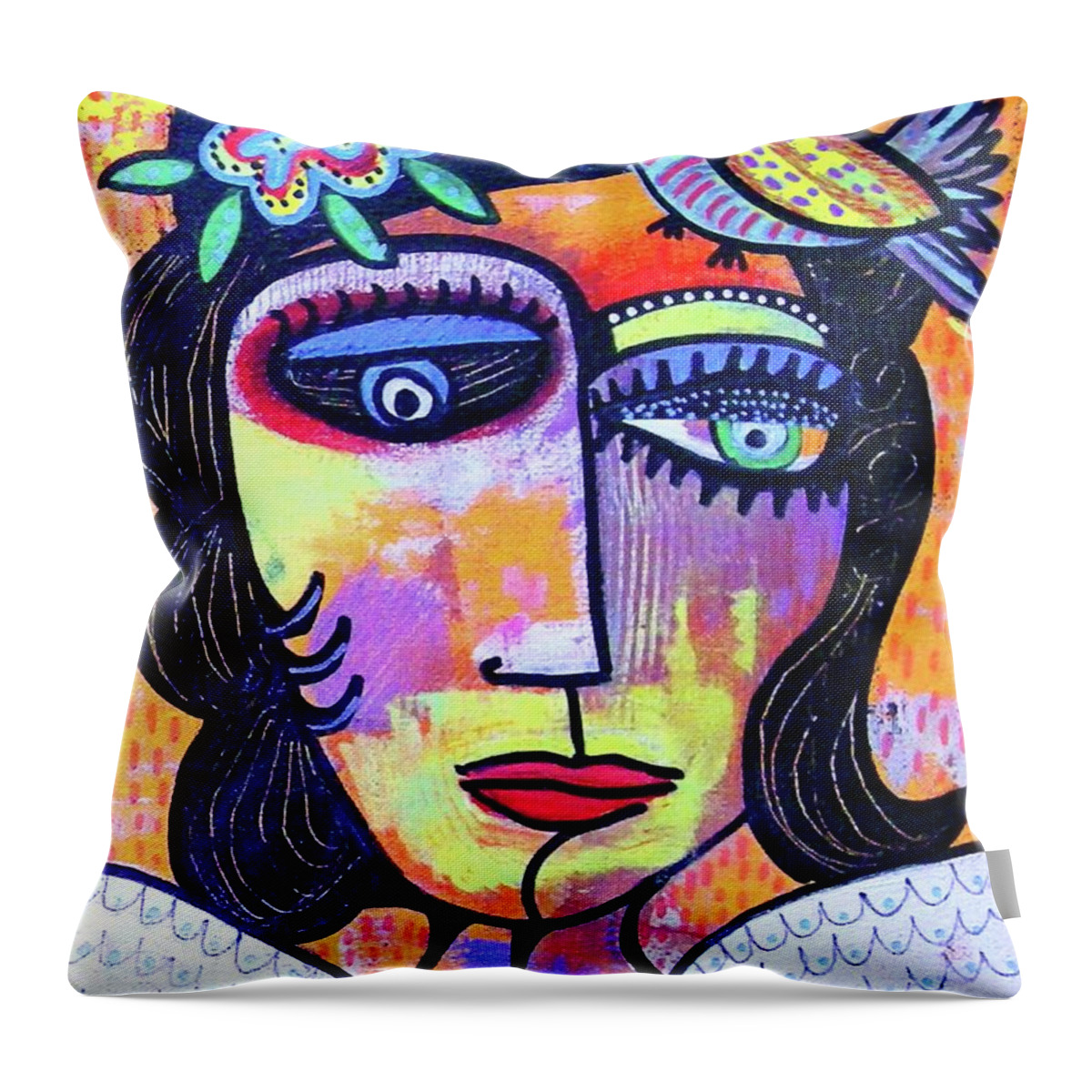 Sandra Silberzweig Throw Pillow featuring the painting Sunny Blonde Tangerine Angel by Sandra Silberzweig