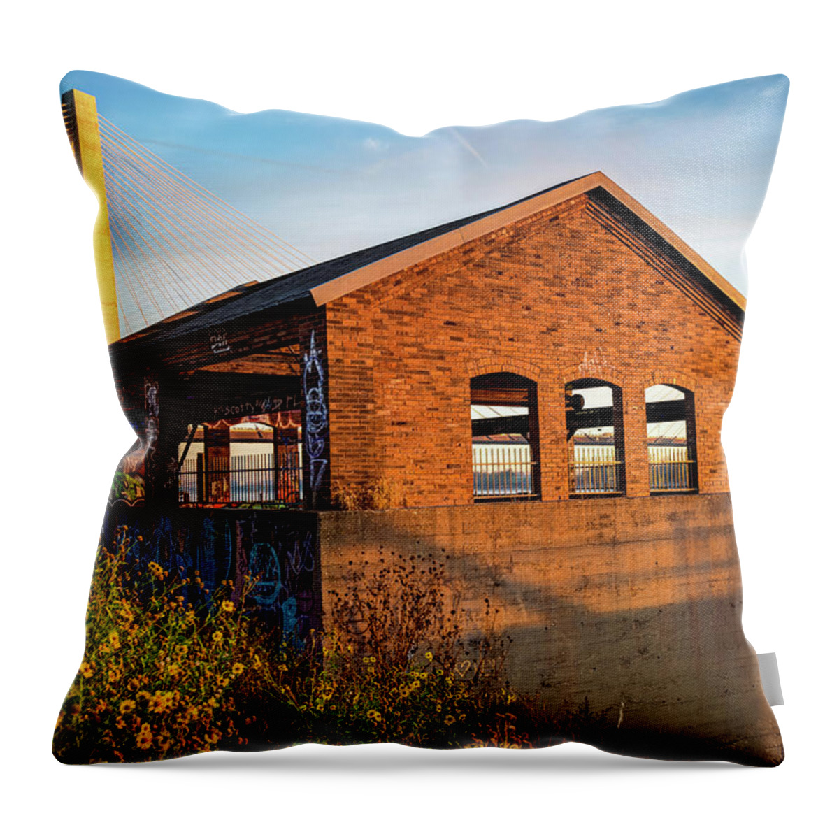 Saint Louis Throw Pillow featuring the photograph Sunrise Along the Mississippi River - Saint Louis Missouri by Gregory Ballos